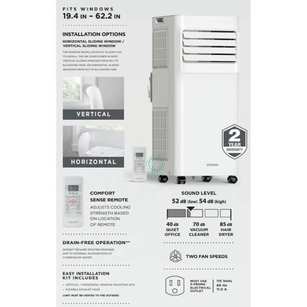 Vissani - 6,000-BTU 115-Volt 3-in-1 Portable Air Conditioner for 250 sq. ft. Rooms in White, Powered by Hubspace