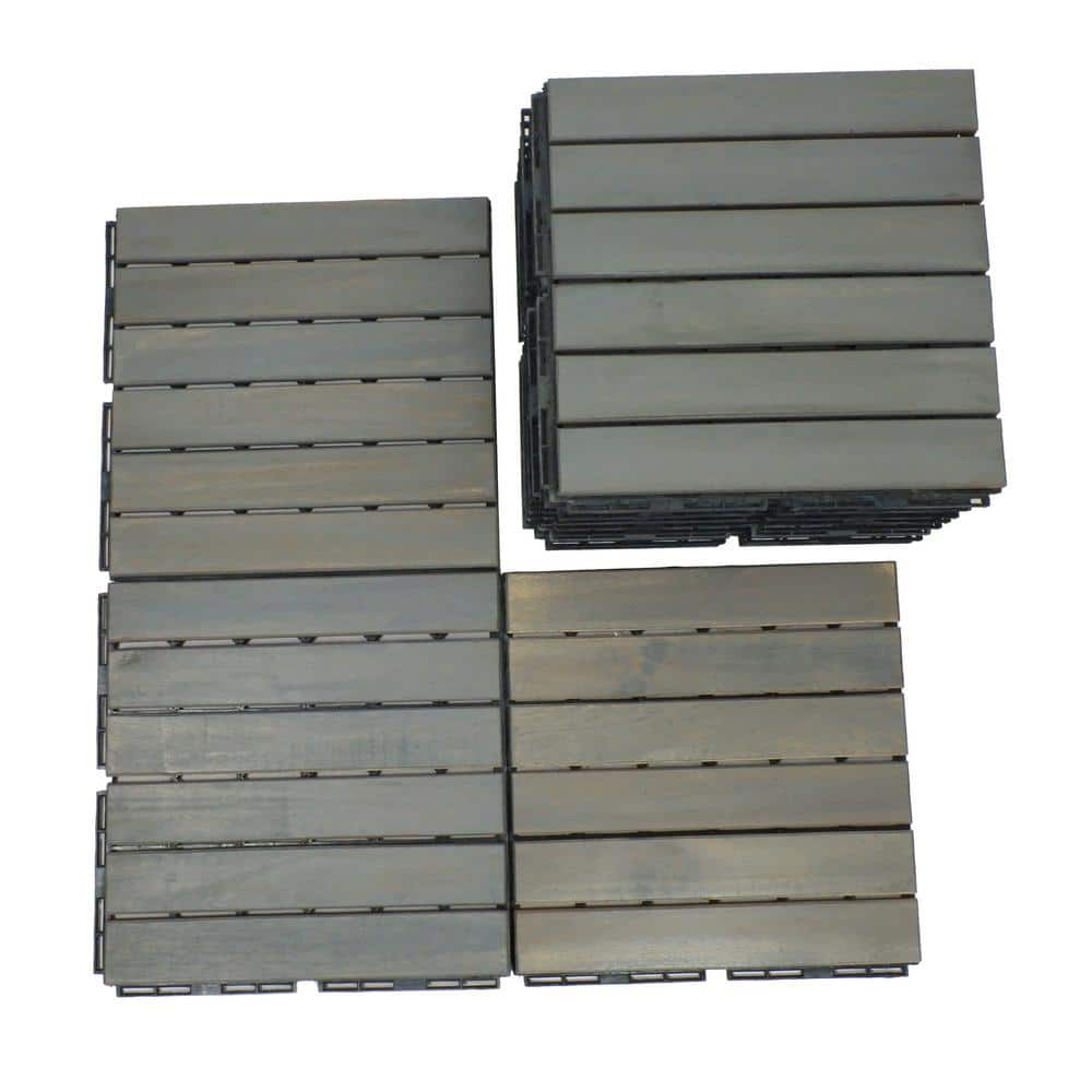 12 in. x 12 in. Light Gray Square Acacia Wood Interlocking Flooring Tiles (