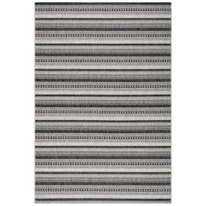 Courtyard Black/Gray Doormat 3 ft. x 5 ft. Striped Tribal Indoor/Outdoor Patio Area Rug