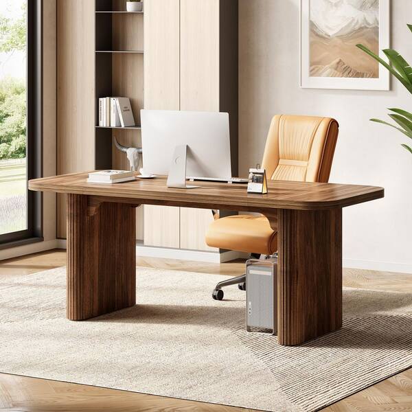 BYBLIGHT Moronia 62 in. Brown Rectangle Wooden Computer Writing