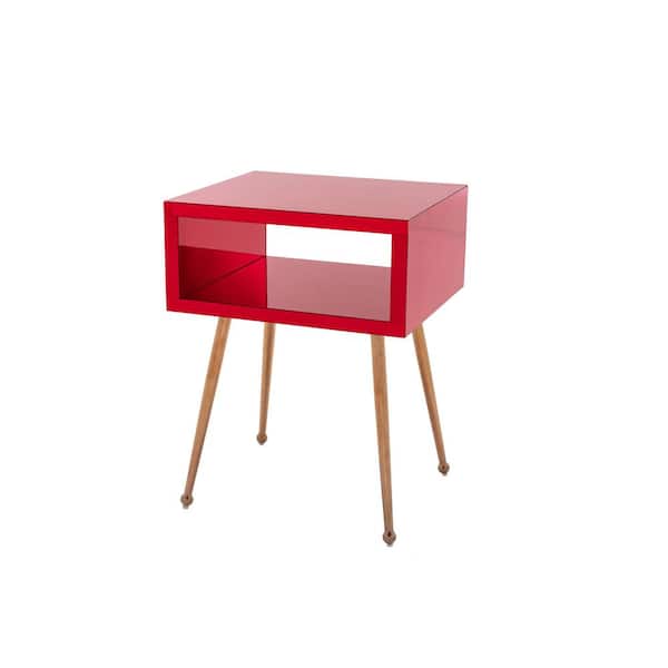 STICKON 20.66 in. W Red 23.3 in.H Rectangle Wood End Table with shelf