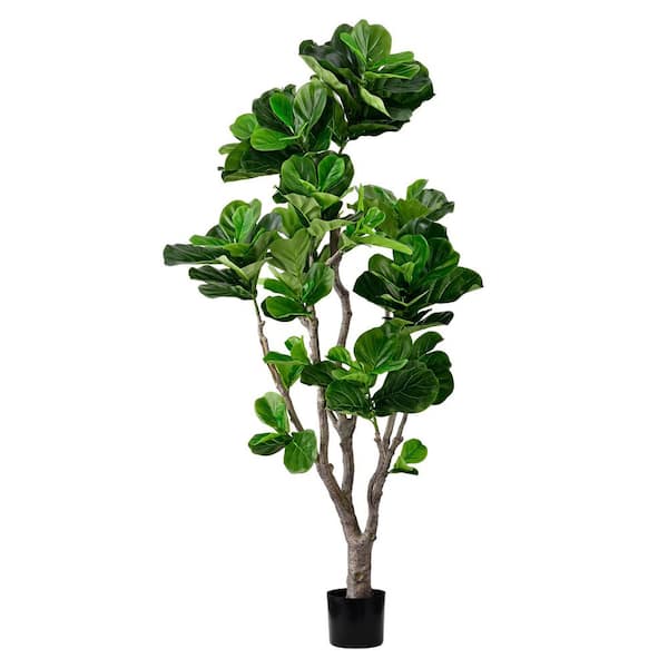 6 ft. Artificial Fiddle Leaf Fig Tree in Black Plastic Pot, Faux Tall Plant Fake Trees for Indoor Office Home Decorative