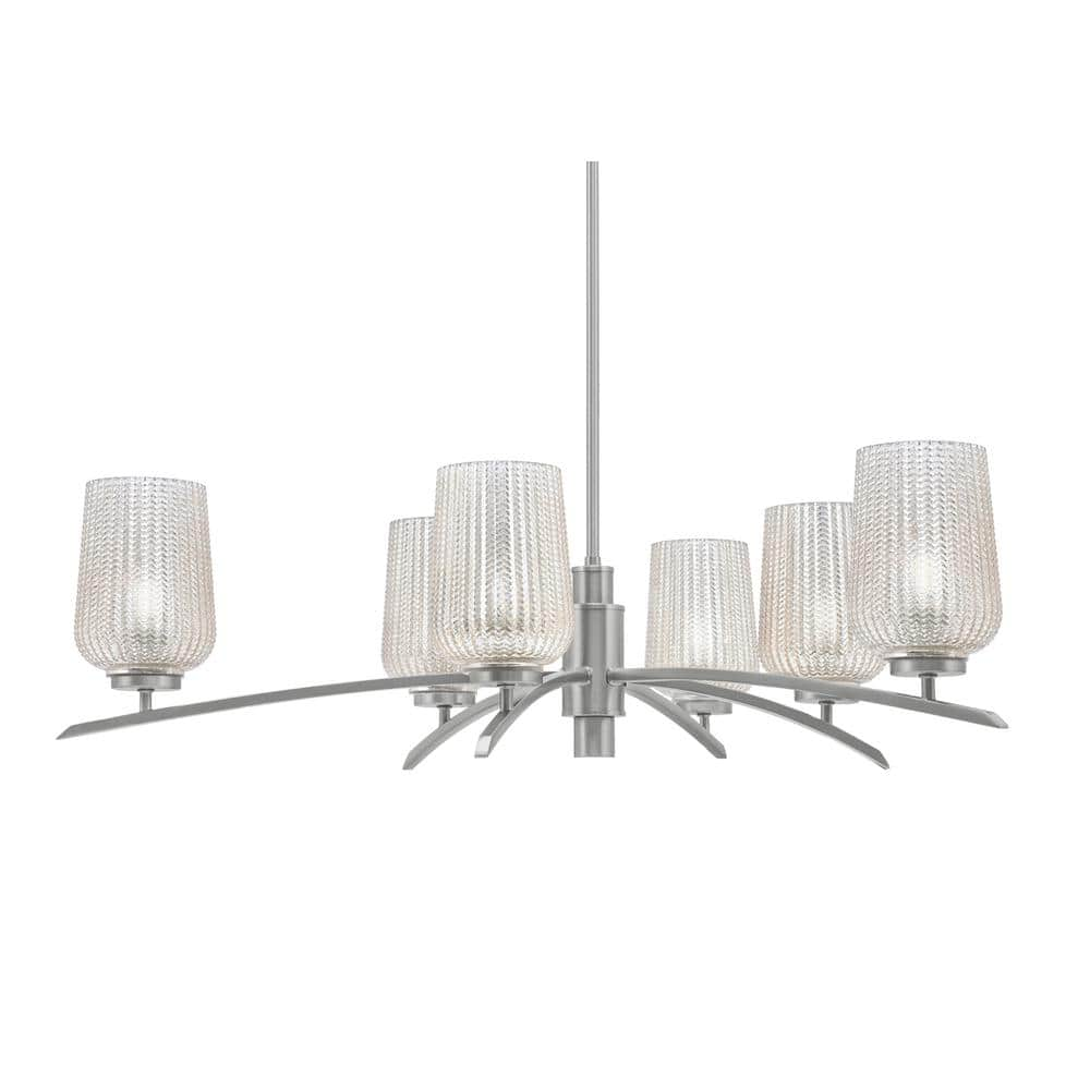 Siena 31 in. 6 Light Graphite Chandelier with 5"" Silver Textured Glass Shades, no bulbs included