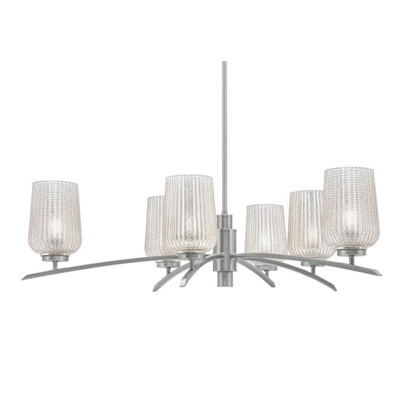 Unbranded Siena 31 in. 6-Light Graphite Chandelier with 5 in. Silver Textured Glass Shades, no bulbs included