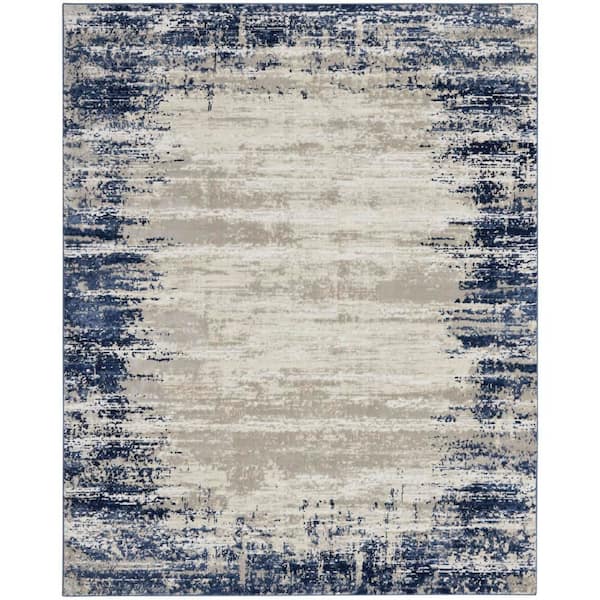 Nourison Cyrus Ivory/Navy 8 ft. x 10 ft. Abstract Modern Area Rug