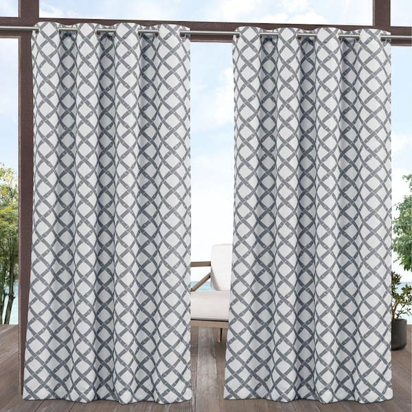 EXCLUSIVE HOME Bamboo Trellis Grey/White Trellis Light Filtering Grommet Top Indoor/Outdoor Curtain, 54 in. W x 120 in. L (Set of 2)