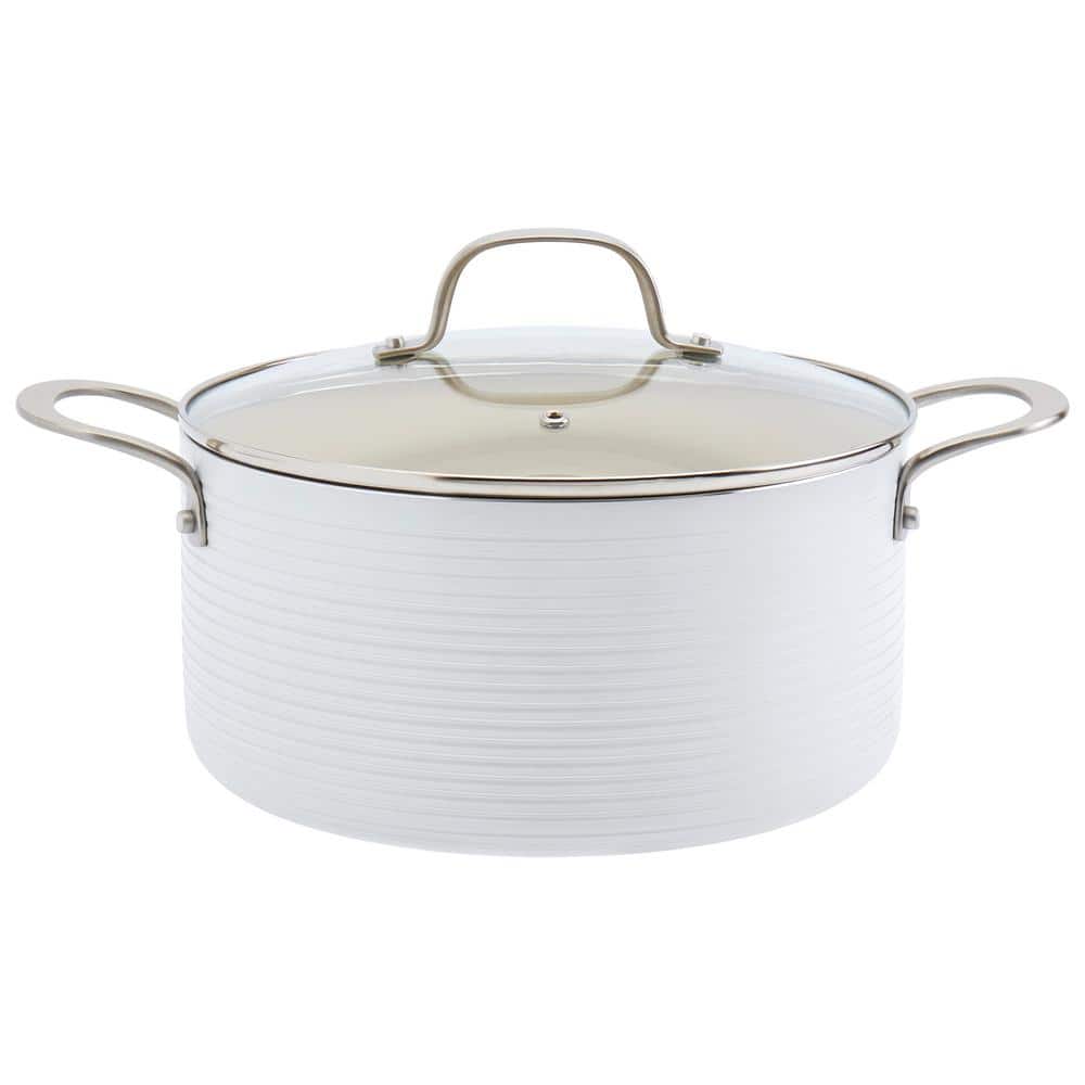 10-Piece White Nonstick Aluminum Cookware Set with Ribbed Design
