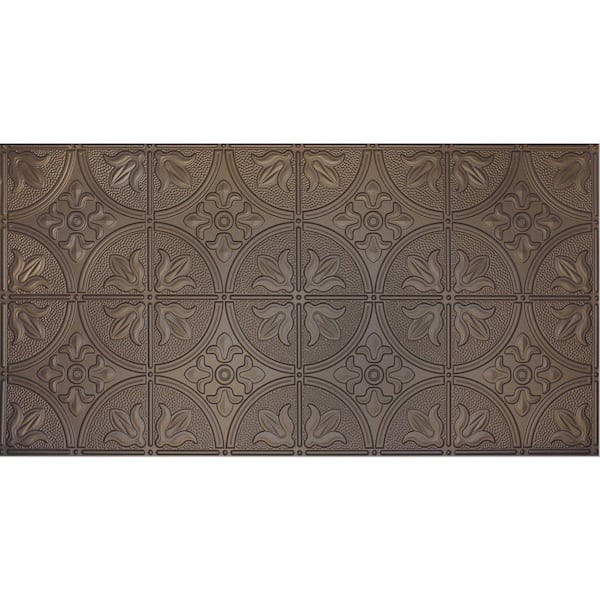 Dimensions Faux 2 ft. x 4 ft. Tin Style Ceiling and Wall Tiles in Bronze