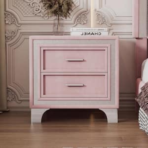 Mid-Century Pink 2-Drawer Velvet Nightstand with Metal Legs(21.8 in. W x 15.9 in. D x 21.7 in. H)