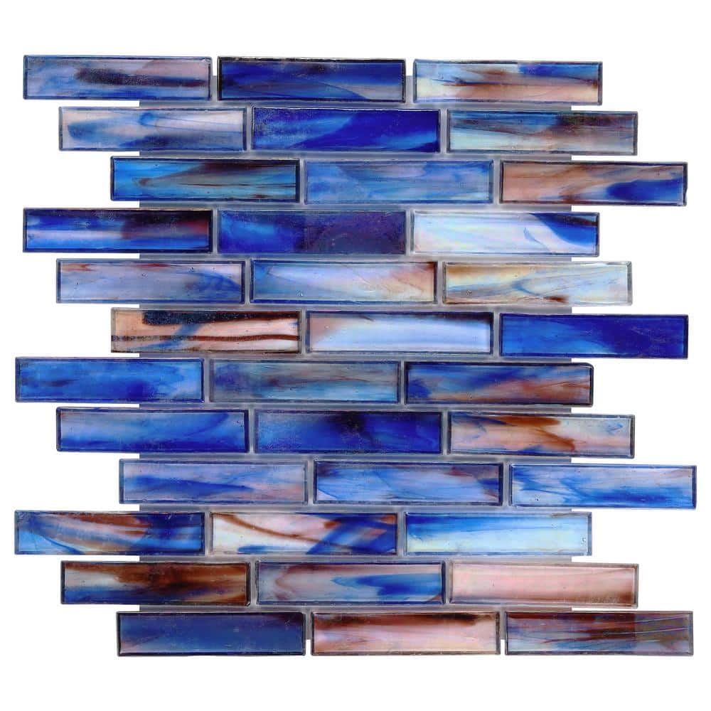 Cove Blue Polished Glass Brick Mosaic Tile Sheet