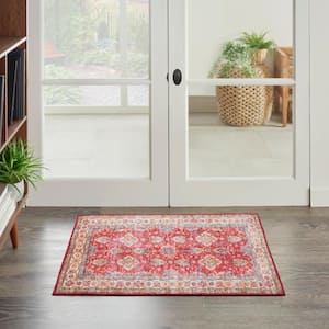 Fulton Red  doormat 2 ft. x 3 ft. Medallion Traditional Area Rug