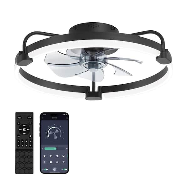 MOKSILED 20 in. Black Modern Indoor 3000-6000K Dimmable LED Fandelier Low Profile Ceiling Fans with Lights and Remote for Bedroom