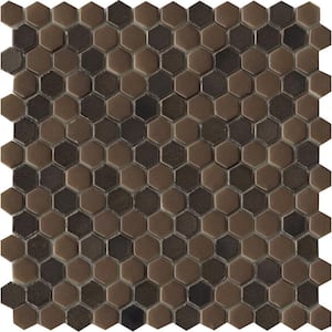 Confetti II Bronze 11.81 in. x 11.81 in. Honeycomb Glossy & matte blend Glass Mosaic Tile (0.982 sq. ft./Each)