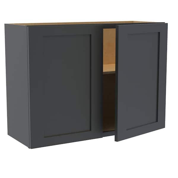 Home Decorators Collection Newport 33 in. W x 12 in. D x 24 in. H Assembled Plywood Wall Bridge Kitchen Cabinet in Deep Onyx with Soft Close