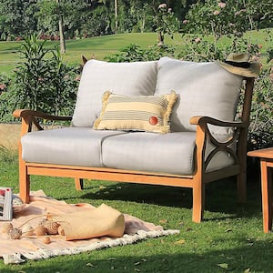 Abbington Teak Wood Outdoor Loveseat with Beige Cushion