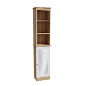 13.4 in. W x 10.3 in. D x 67 in. H Brown Linen Cabinet with 3 Open Shelves and Single Door