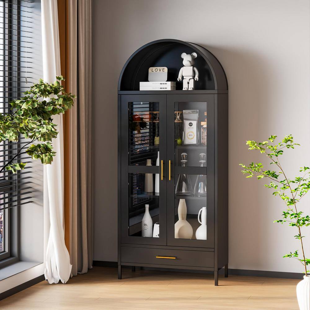 Kaikeeqli Black 72.8 in. H Storage Cabinet with 2-Adjustable