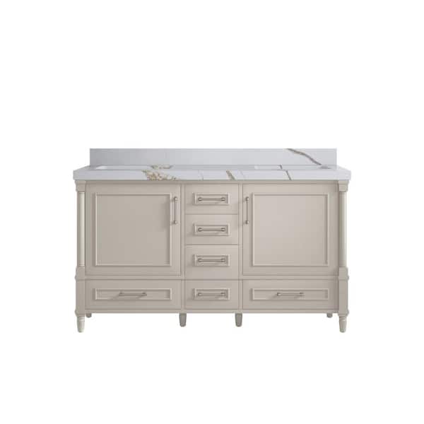 Willow Collections Hudson 60 in. W x 22 in. D x 36 in. H Double Sink Bath Vanity in Fine Grain with 2 in. Calcutta Gold Qt. Top