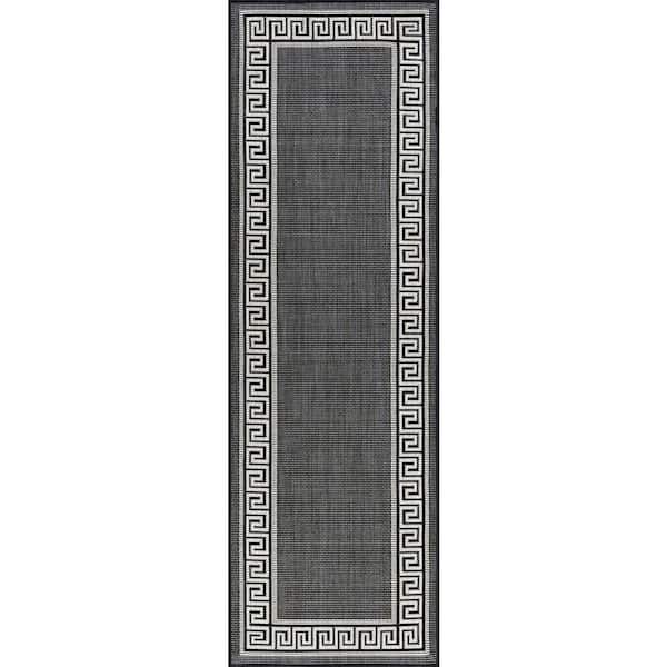 Tayse Rugs Eco Greek Key Black 2 ft. x 8 ft. Indoor/Outdoor Area Rug