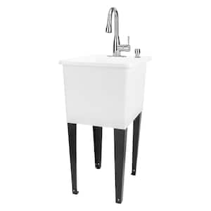 17.75 in. x 23.25 in. Thermoplastic Freestanding Space Saver Utility Sink in White - Chrome Faucet, Soap Dispenser