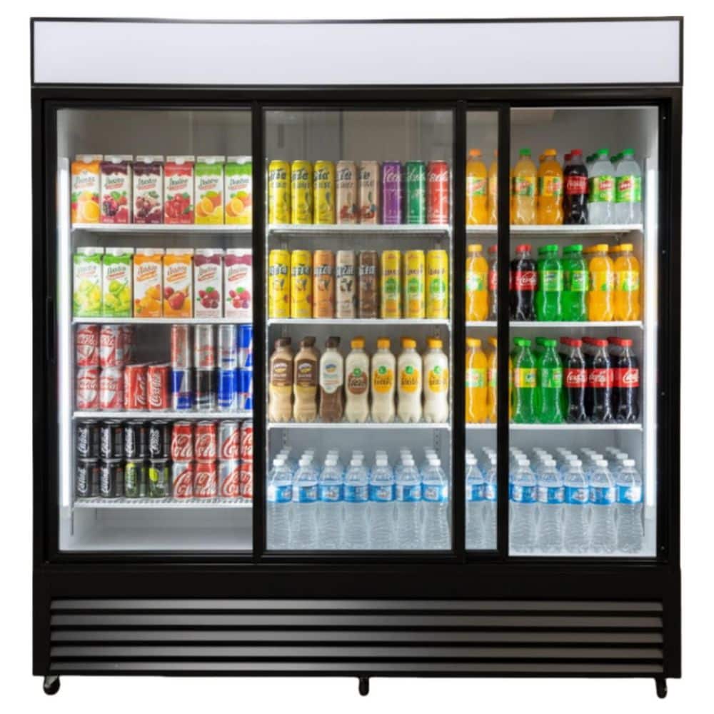 72 in. 52 cu. ft. Commercial Three Sliding Door Display Upright Cooler Merchandiser in Black