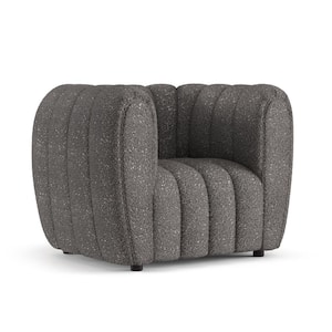 Laura Gray Boucle Polyester Fabric Glam Accent Barrel Chair With Wood Legs