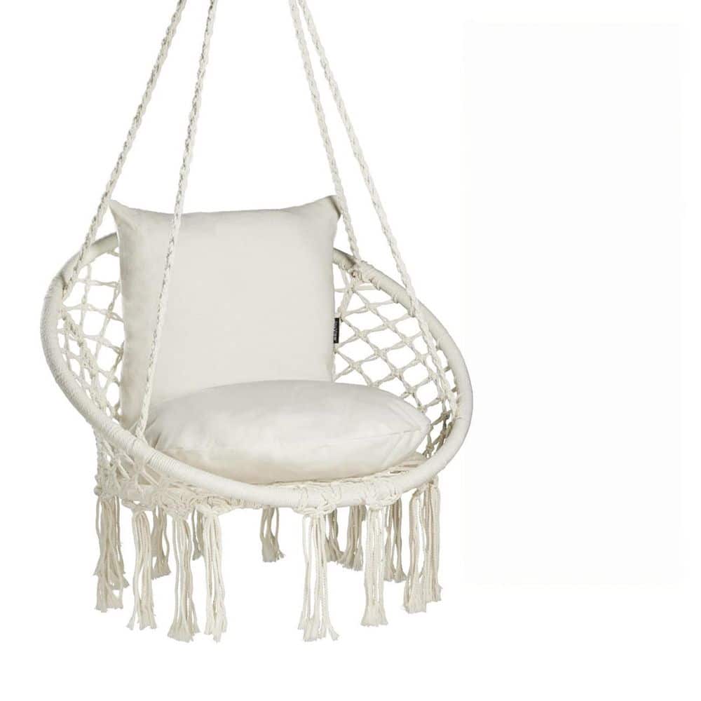 Macrame Hammock Chair Hanging Swing Chair Max 330 Lbs for Indoor Outdoor Bedroom Patio Garden - Beige