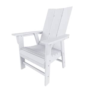 Shoreside Outdoor Patio Fade Resistant HDPE Plastic Adirondack Style Dining Chair with Arms in White