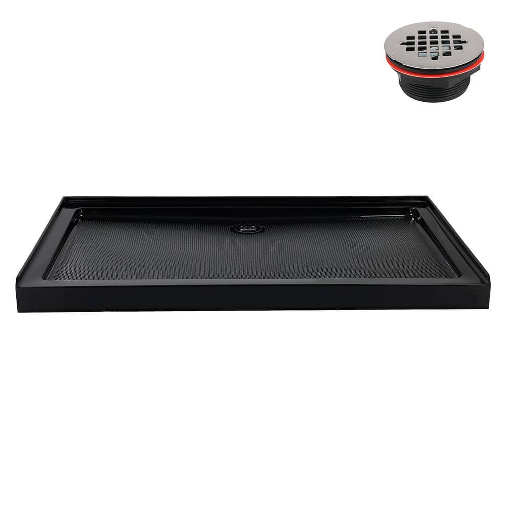 Glossy Black Rectangular Acrylic Shower Base with Center Drain