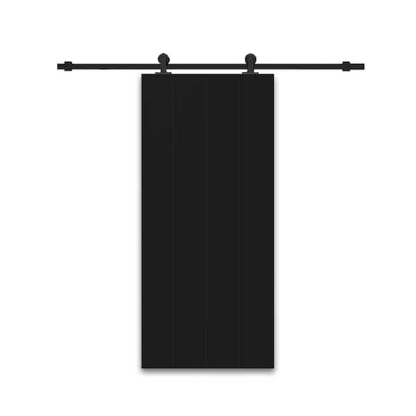 CALHOME 24 in. x 80 in. Black Painted Composite MDF Paneled Interior Sliding Barn Door with Hardware Kit