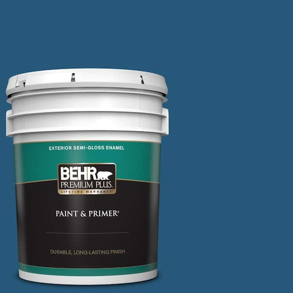 BEHR PREMIUM PLUS 5 gal. #S-H-560 Royal Breeze Semi-Gloss Enamel Exterior Paint & Primer