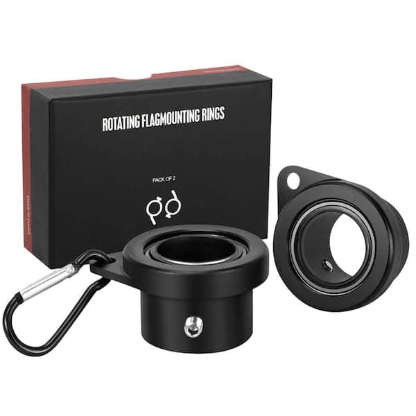 Aluminum Alloy 0.96-1.25 in. Adjustable Flagpole Mounting Rings Anti Wrap 360° Rotating Set with Carabiner 2-Pack