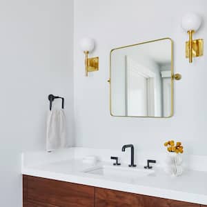 23 in. W x 24 in. H Medium Square Metal Framed Pivot Mirror Wall Bathroom Vanity Mirror Tilting Mirror in Gold