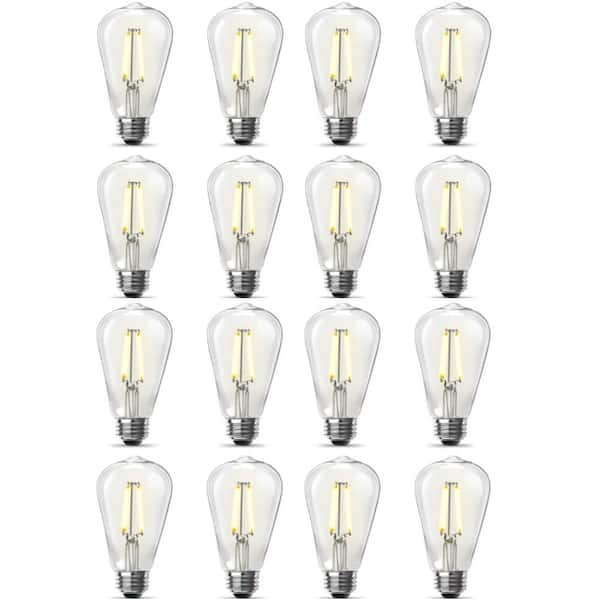 Feit Electric 60-Watt Equivalent ST19 Dimmable Straight Filament Clear Glass E26 Vintage Edison LED Light Bulb, Bright White (16-Pack)
