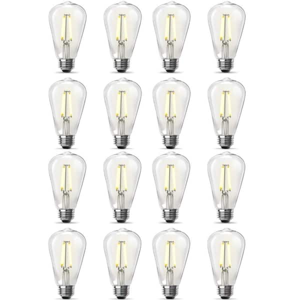 Feit Electric 60-Watt Equivalent ST19 Dimmable Straight Filament Clear Glass E26 Vintage Edison LED Light Bulb, Bright White (16-Pack)
