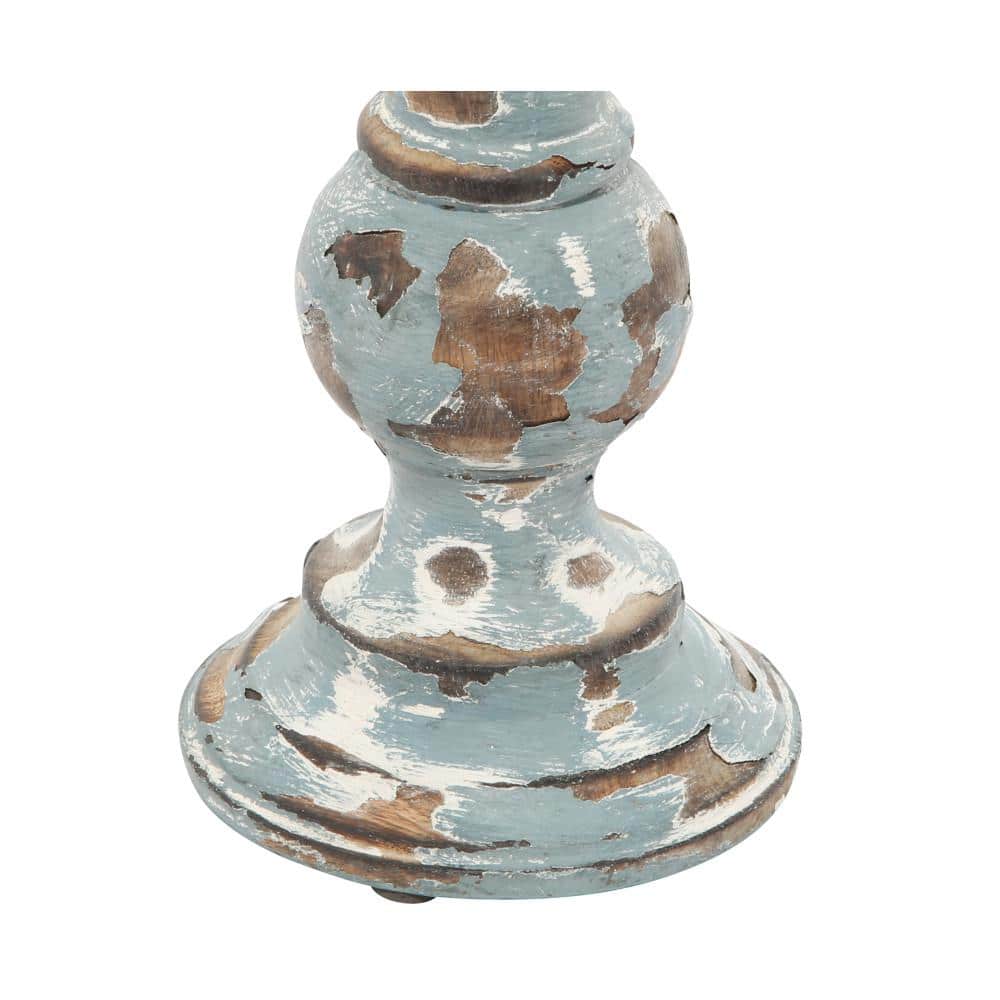 Distressed Light Blue Mango Wood Candelabra Set of 3