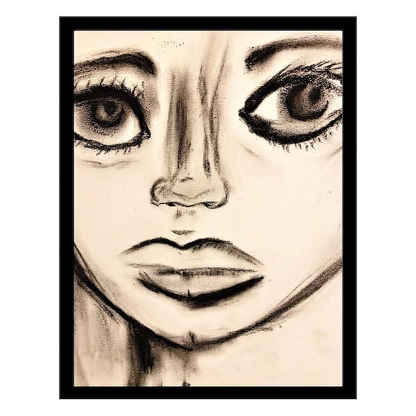 VENICE BEACH Collections Wahl Charcoal Art Girls Face-Black/White Framed Print by Sarah Wahl 1-Piece Framed Graphic Print 18 in. x 14 in.