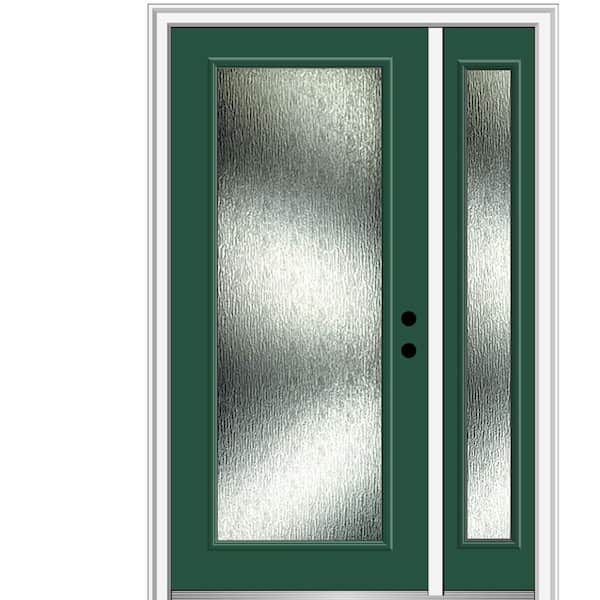 MMI Door 50 in. x 80 in. Left-Hand Inswing Rain Glass Hunter Green Fiberglass Prehung Front Door on 4-9/16 in. Frame