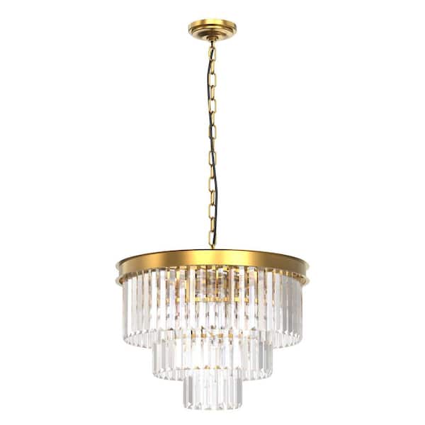 20 in. 6-Light Gold Modern Crystal Chandelier, 3-Tier Pendant Light Fixture, Ceiling Lamp for Bedroom or Dining Area