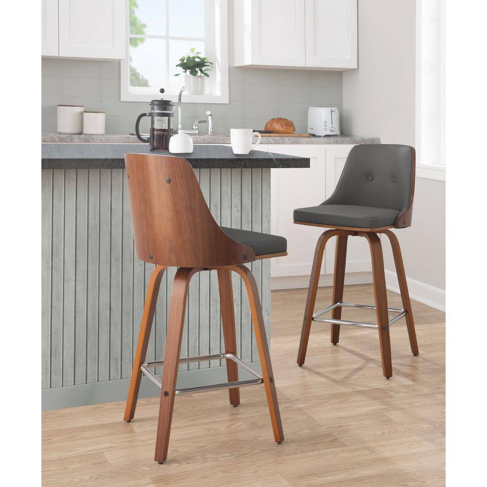 Gianna Gray and Walnut Swivel Counter Stools Set