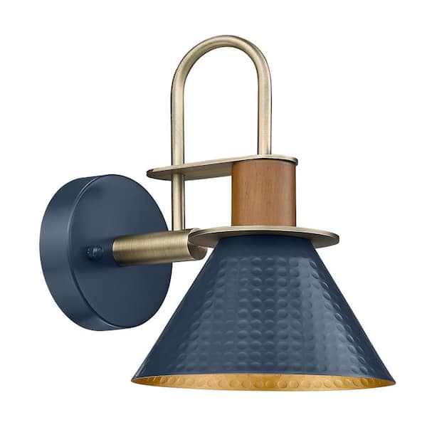 JAZAVA 6.7 in. 1-Light Antique Blue Modern Gooseneck Wall Sconces Indoor Wall Lights With Hammered Metal Shade