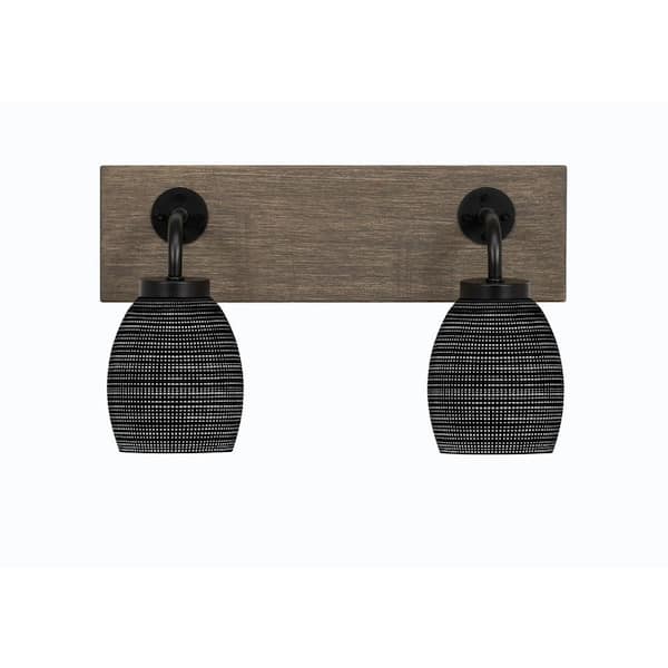 Unbranded Kirby 16 in. 2-Light Matte Black and Painted Distressed Wood-look Metal Vanity Light