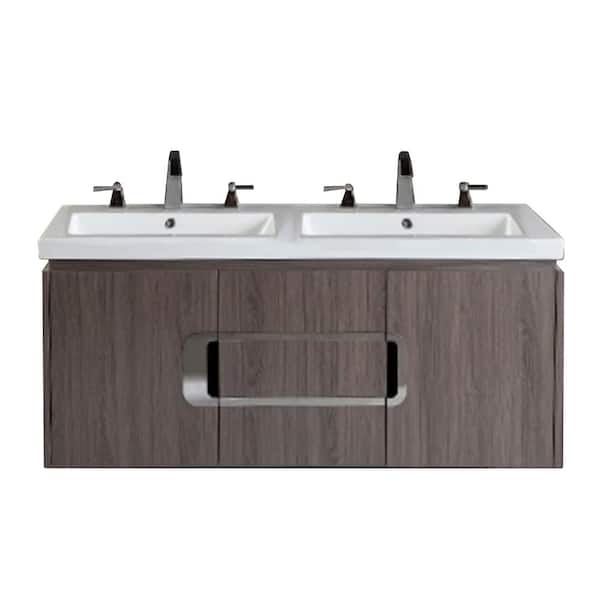 Bellaterra Home Torrey 48 in. W x 19 in. D x 22 in. H Double Vanity in Gray Brown Oak with Ceramic Vanity Top in White with White Basins