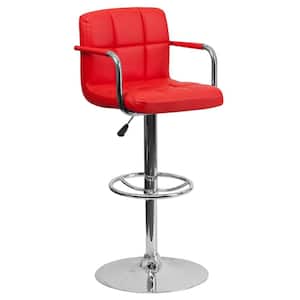 33.25 in. Adjustable Height Red Cushioned Bar Stool