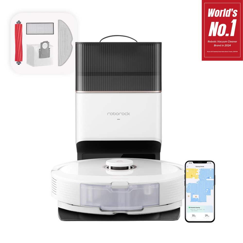 Roborock - Q8 Max Plus WiFi Connected Robot Vacuum and Mop with Self-Empty Dock, DuoRoller Brush, 5500 Pa Strong Suction - White