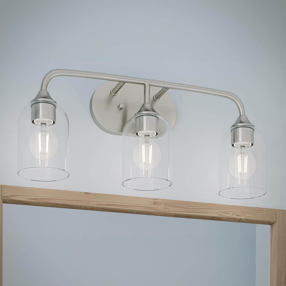 Ilia 22 In. 3-Light Brushed Nickel Transitional Bath Vanity Light with Clear Glass Shades price history on PriceWatchPro