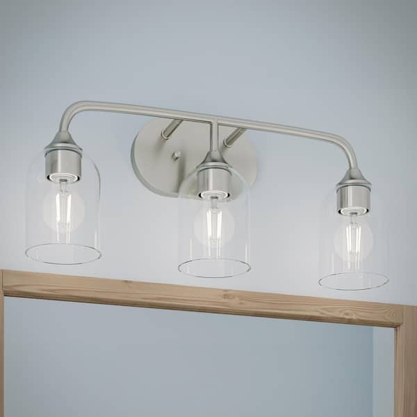 Ilia 22 In. 3-Light Brushed Nickel Transitional Bath Vanity Light with Clear Glass Shades