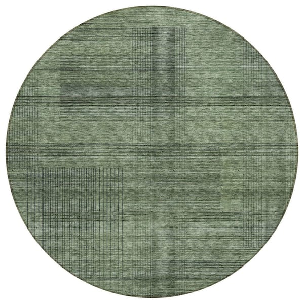 Chantille Machine Washable Indoor/Outdoor Abstract ACN820 Olive 8 ft. x 8 ft. Area Rug