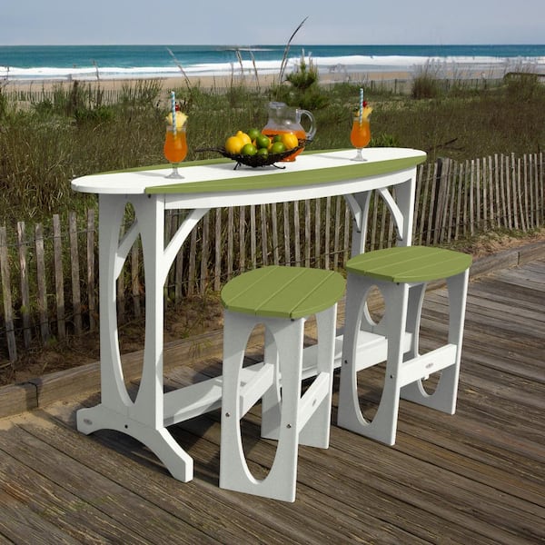 Shoreline White/Palm Green 3-Piece Recycled Plastic Bar Height Balcony Set