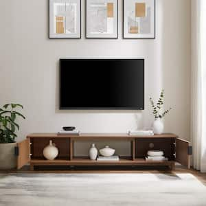 70 in. Mocha Wood Mid-Century Modern TV Stand with 2 Reeded Doors Fits TVs up to 80 in.